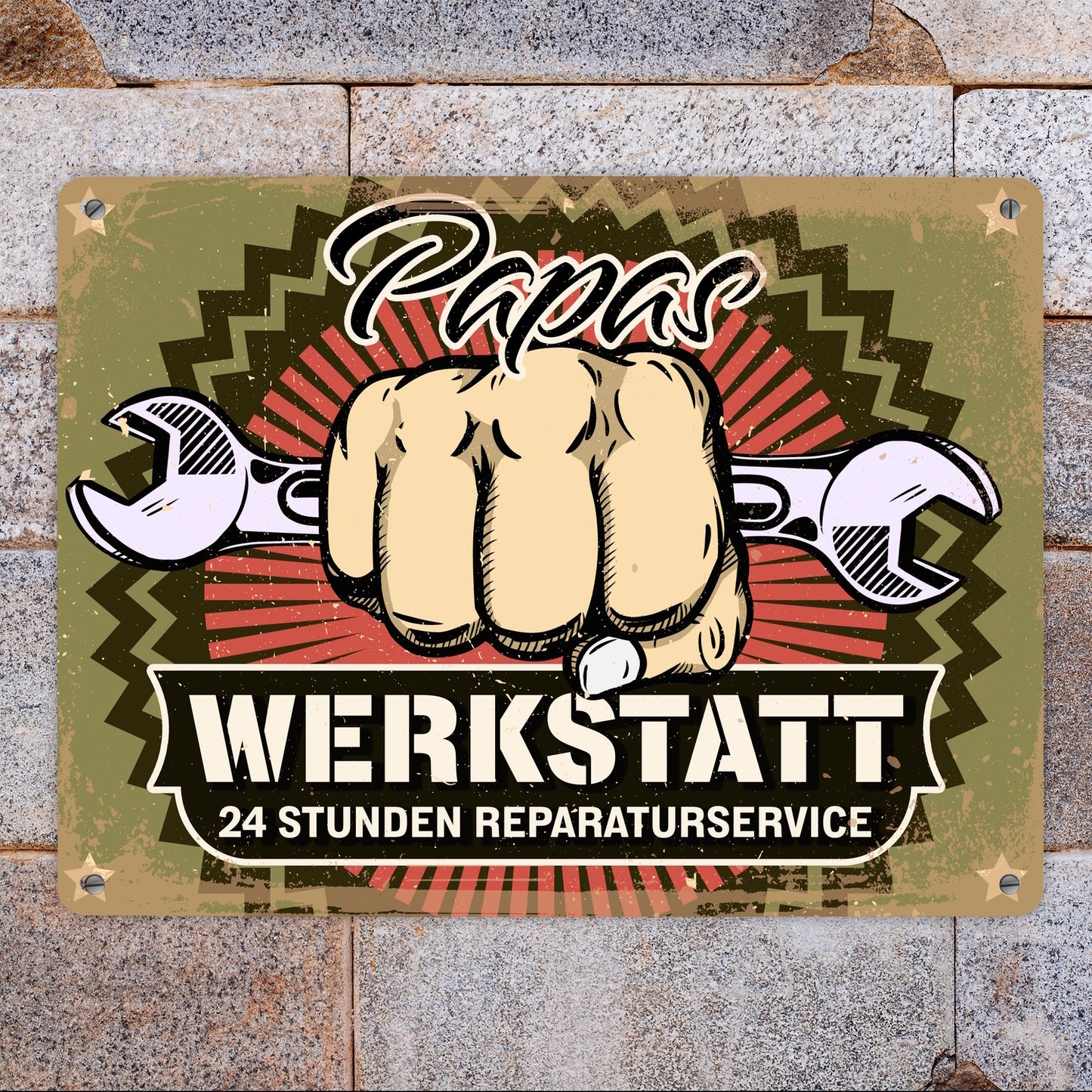 Papas Werkstatt Metallschild XL im rostigen Retrolook