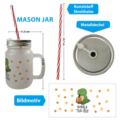 Bubble Tea-Rex Mason Jar Henkel Trinkglas mit Deckel mit T-Rex