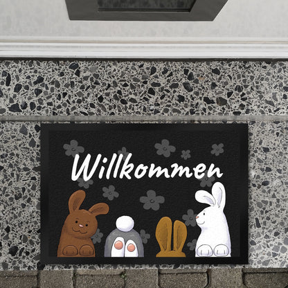 Willkommen Fußmatte XL in 40x60 cm mit lustigem Hasen-Motiv