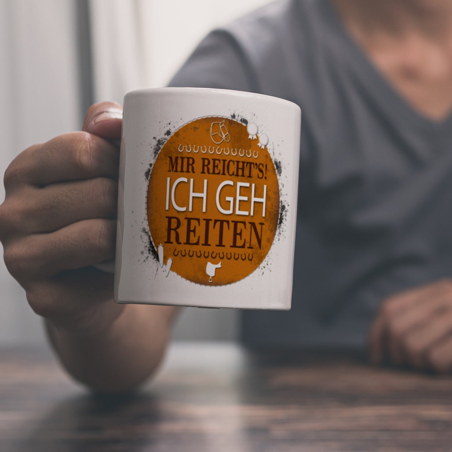 Kaffeebecher mit Spruch: Mir reicht's! Ich geh reiten