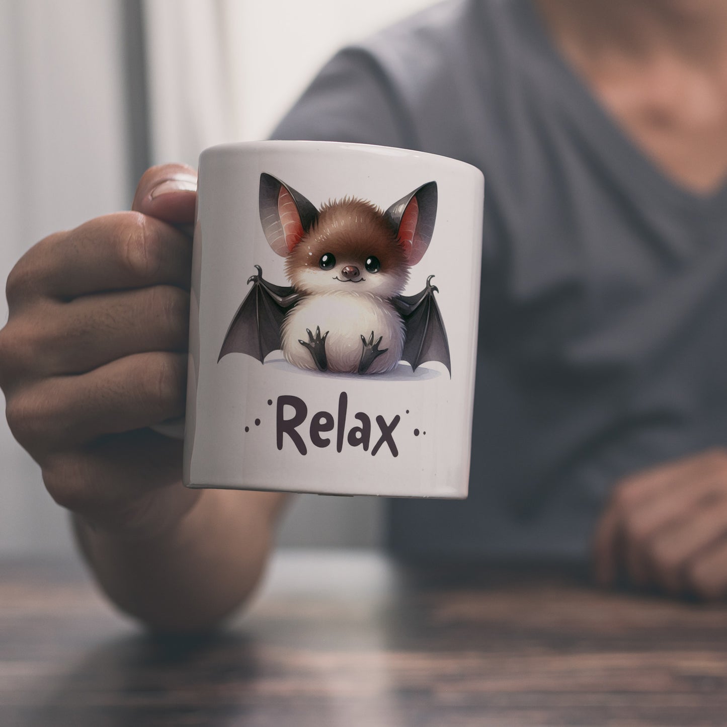 Baby Fledermaus Kaffeebecher mit Spruch Relax