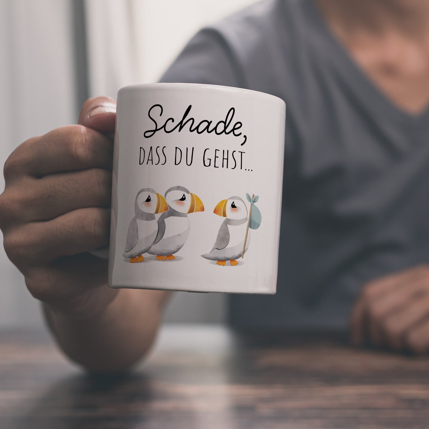 Schade, dass du gehst Papageitaucher Kaffeebecher Abschied Kollege