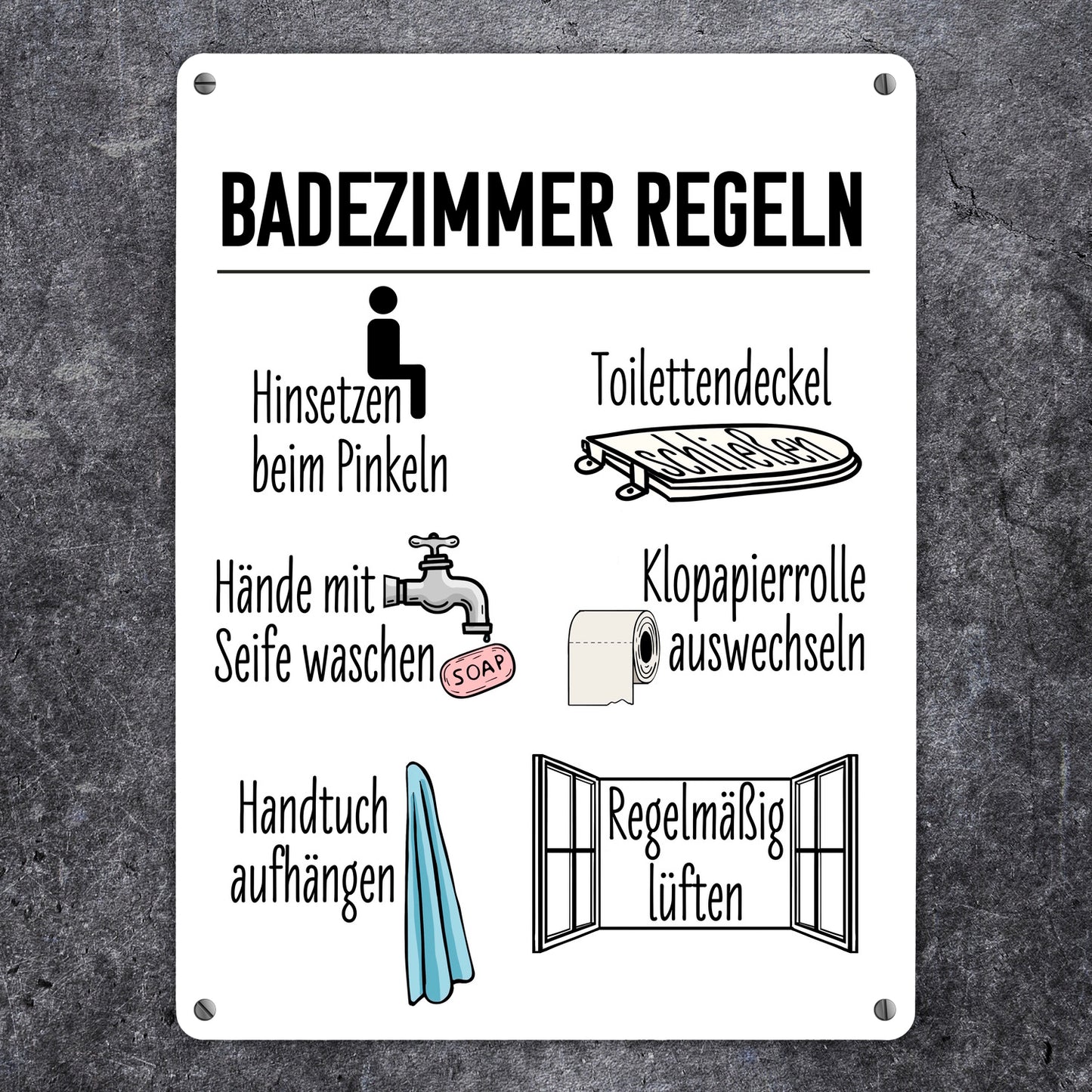 Badezimmer Regeln für ein hygienischeres Bad Metallschild XL in 21x28 cm