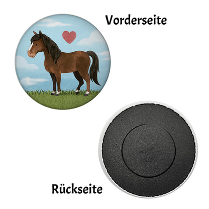 Pony in dunkelbraun Magnet rund