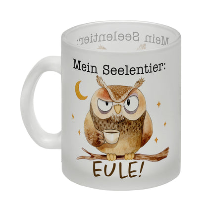 Eule Glas Tasse mit Spruch Mein Seelentier Eule