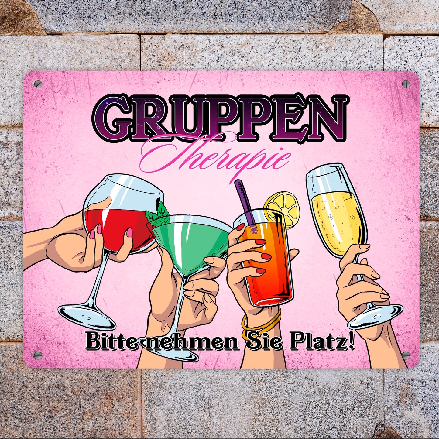 Gruppentherapie für Frauen Metallschild XL in 21x28 cm im trendigen Retrolook