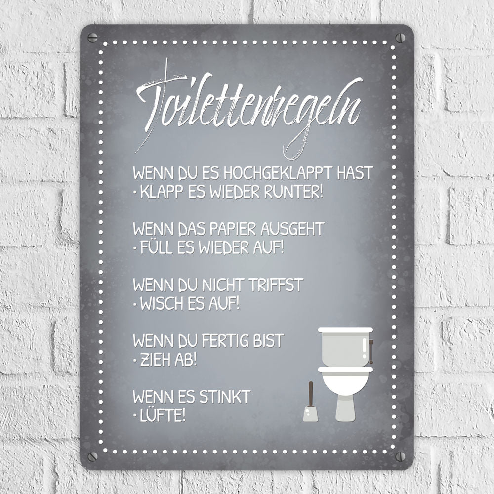 Metallschild XL mit Spruch: Toilettenregeln