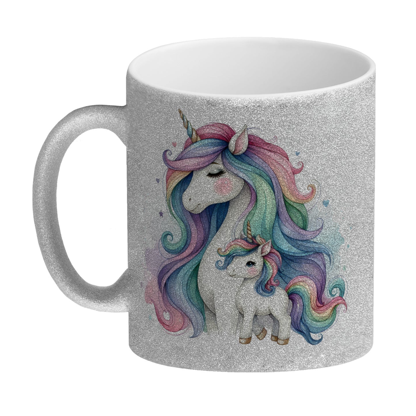 Einhorn-Mama mit Kind Glitzer-Kaffeebecher