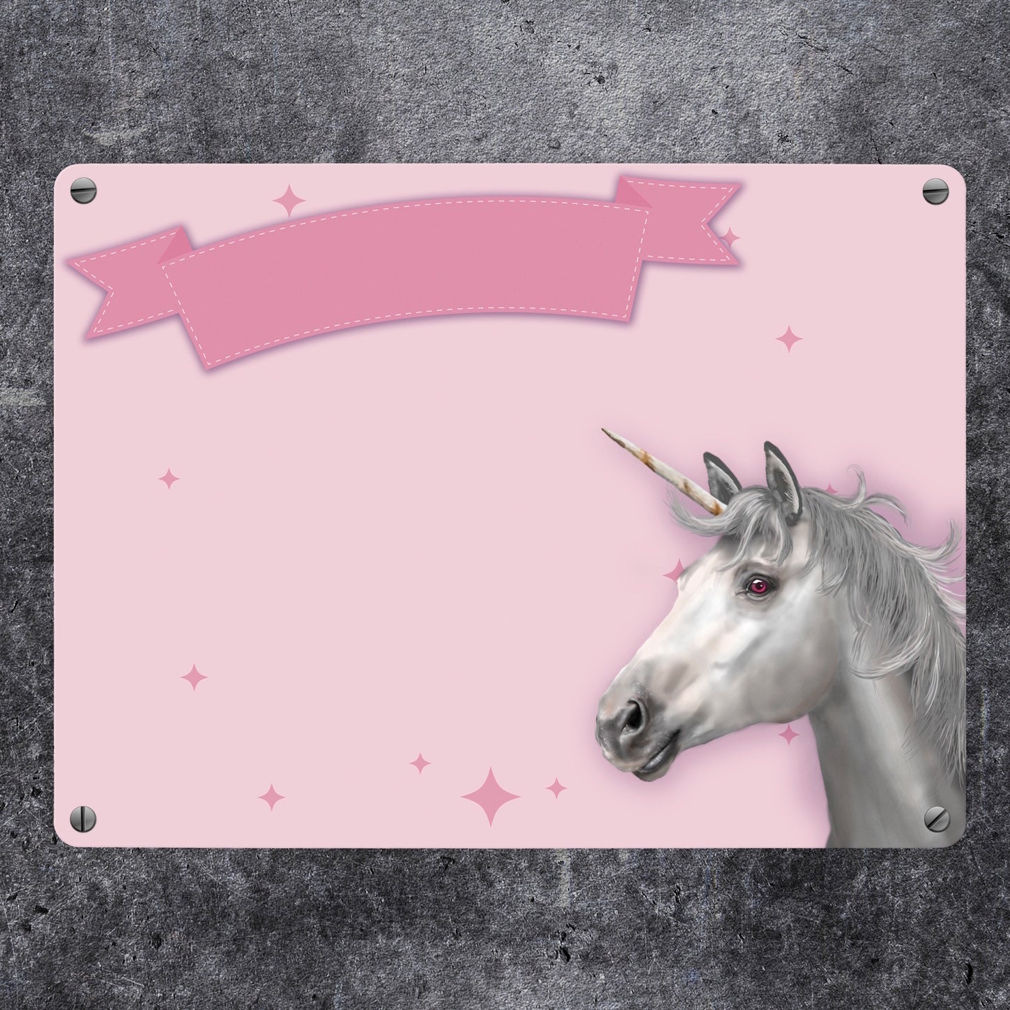 Metallschild mit Einhorn Stalltafel Motiv zum selbst Beschriften