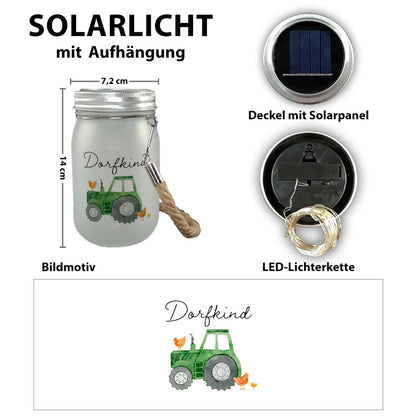 Dorfkind grüner Traktor Solarlicht mit Spruch Dorfkind