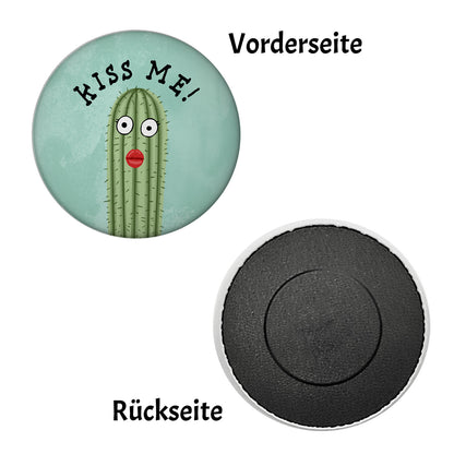 Kiss me Kaktus Magnet rund