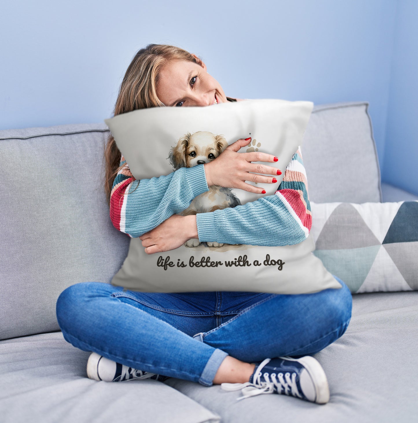 niedlicher Hund Kuschelkissen mit Spruch life is better with a dog