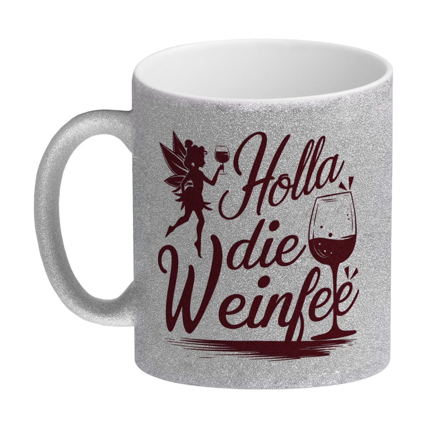 Fee mit Weinglas - HOLLA DIE WEINFEE Glitzer-Kaffeebecher