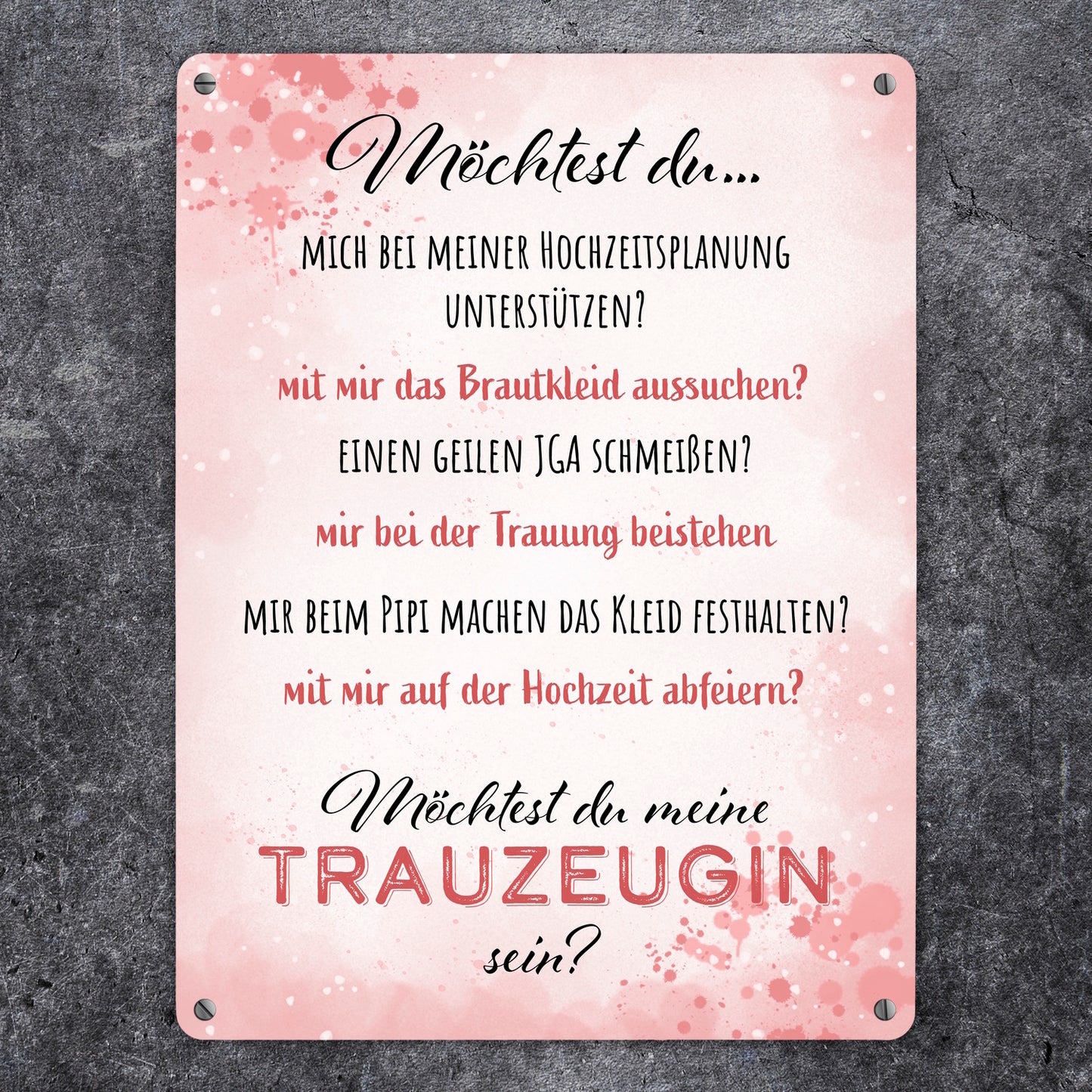 Möchtest du meine Trauzeugin sein? Metallschild XL in 21x28 cm