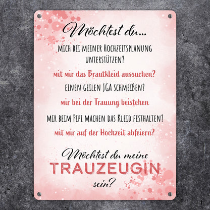 Möchtest du meine Trauzeugin sein? Metallschild XL in 21x28 cm