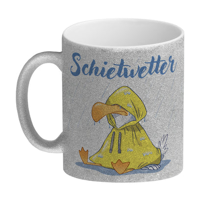 Möwe Glitzer-Kaffeebecher mit Spruch Schietwetter