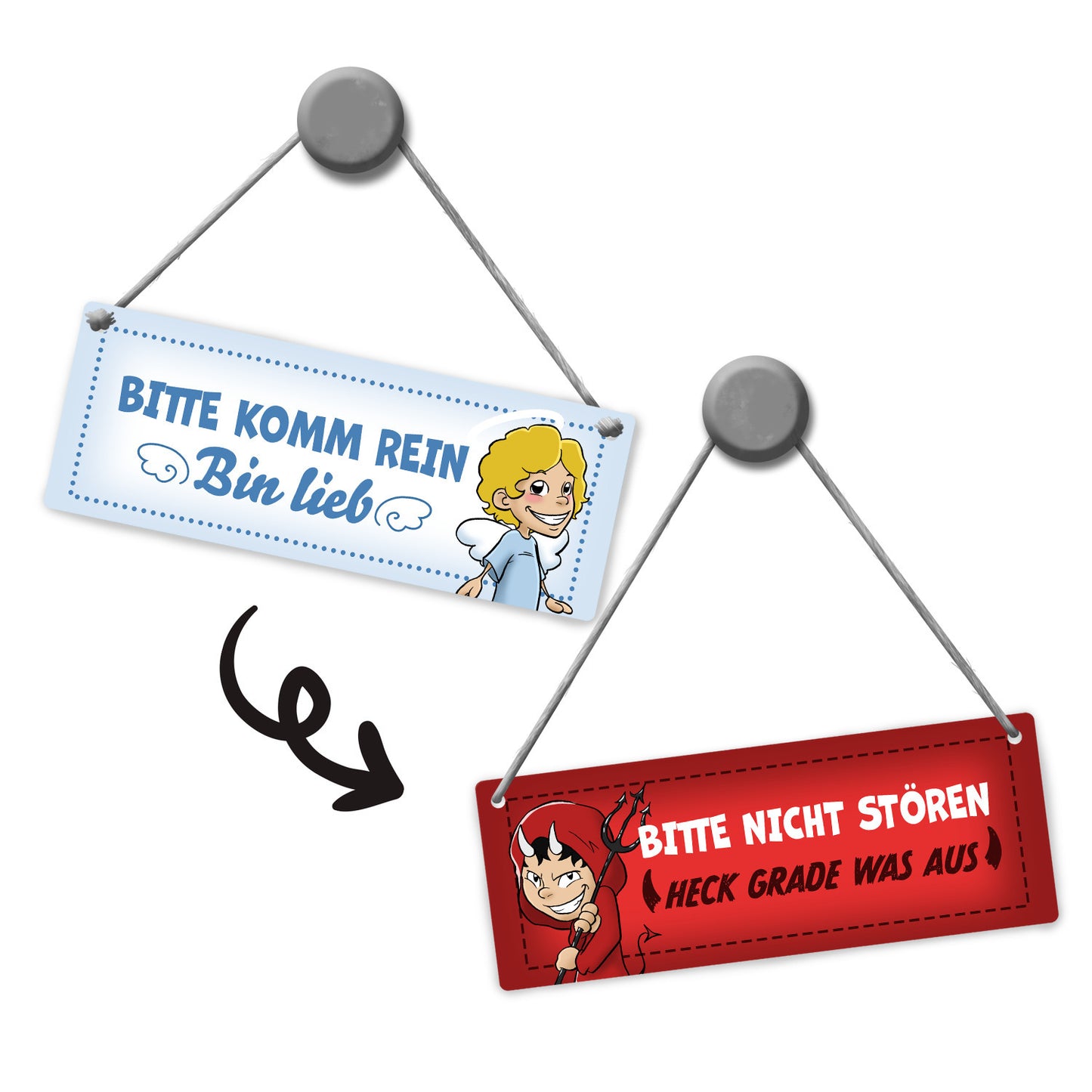 Bitte nicht stören - komm rein Wendeschild mit Teufelchen und Engelchen