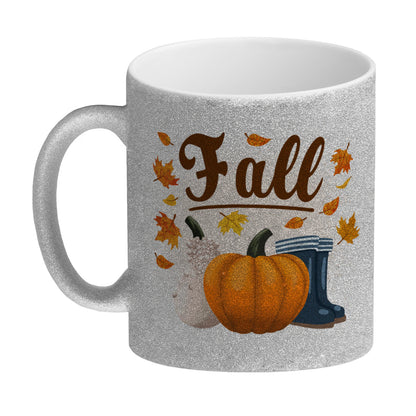 Fall Jahreszeit Herbst Glitzer-Kaffeebecher mit Kürbis und Laub