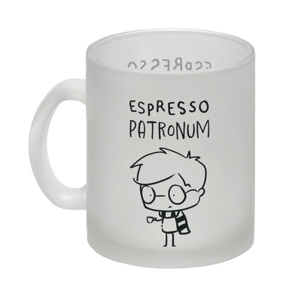 Zauberer mit Espresso Glas Tasse mit Spruch Espresso Patronum