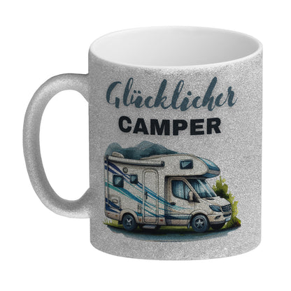 Wohnmobil Glitzer-Kaffeebecher mit Spruch Glücklicher Camper