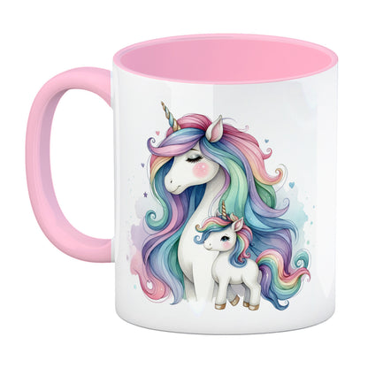 Einhorn-Mama mit Kind Kaffeebecher in rosa