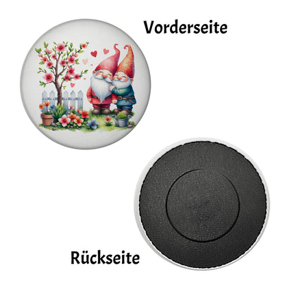 Verliebte Gartenzwerge mit Baum Magnet rund