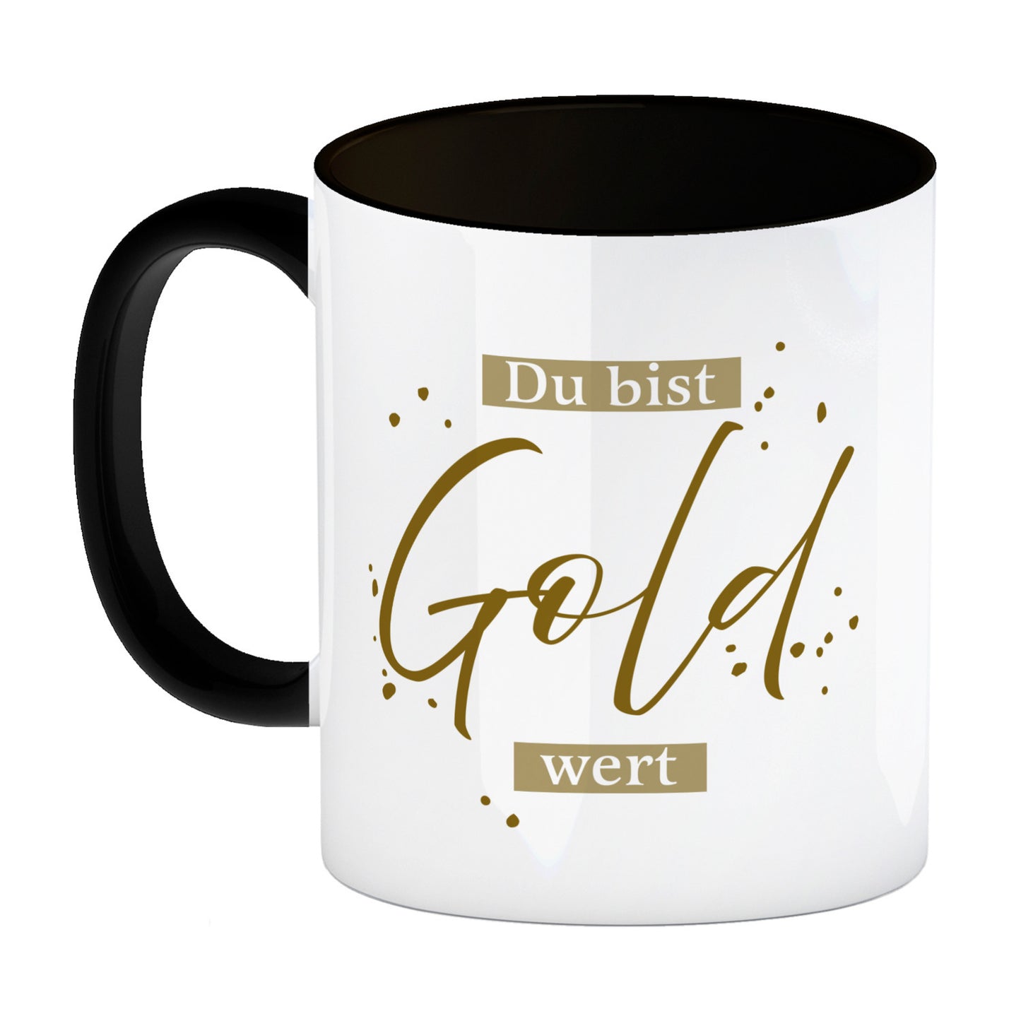 Danksagung Kaffeebecher in schwarz mit Spruch Du bist Gold wert