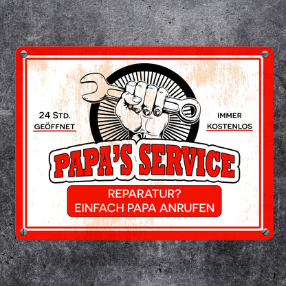 Papa's Service Metallschild in 15x20 cm mit Werkstattmotiv