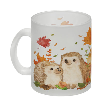 Igel im Herbst Glas Tasse im Aquarell Stil