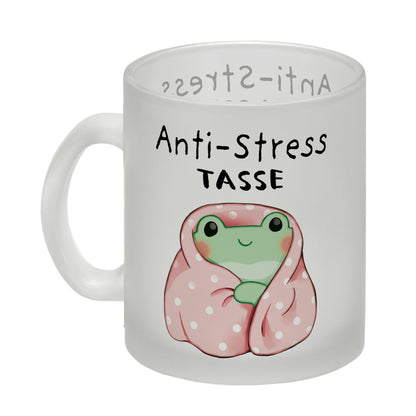 Frosch in rosa Decke mit Spruch Anti-Stress Tasse