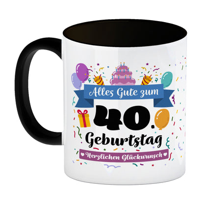 40. Geburtstag Kaffeebecher Schwarz mit lustigem Spruch: Alles Gute