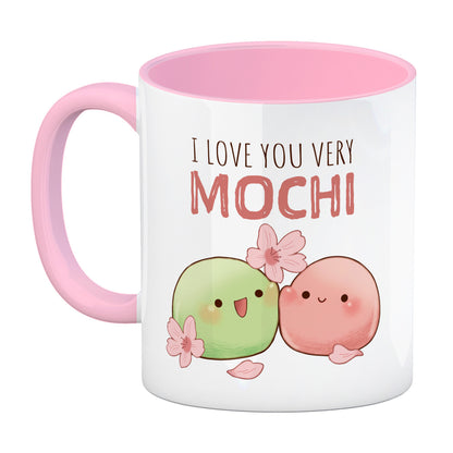 Mochi Paar Kaffeebecher in rosa mit Spruch I love you very Mochi