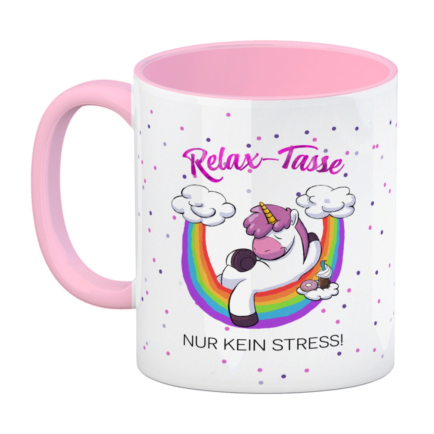 Relax-Tasse Einhorn mit Regenbogen Kaffeebecher Rosa