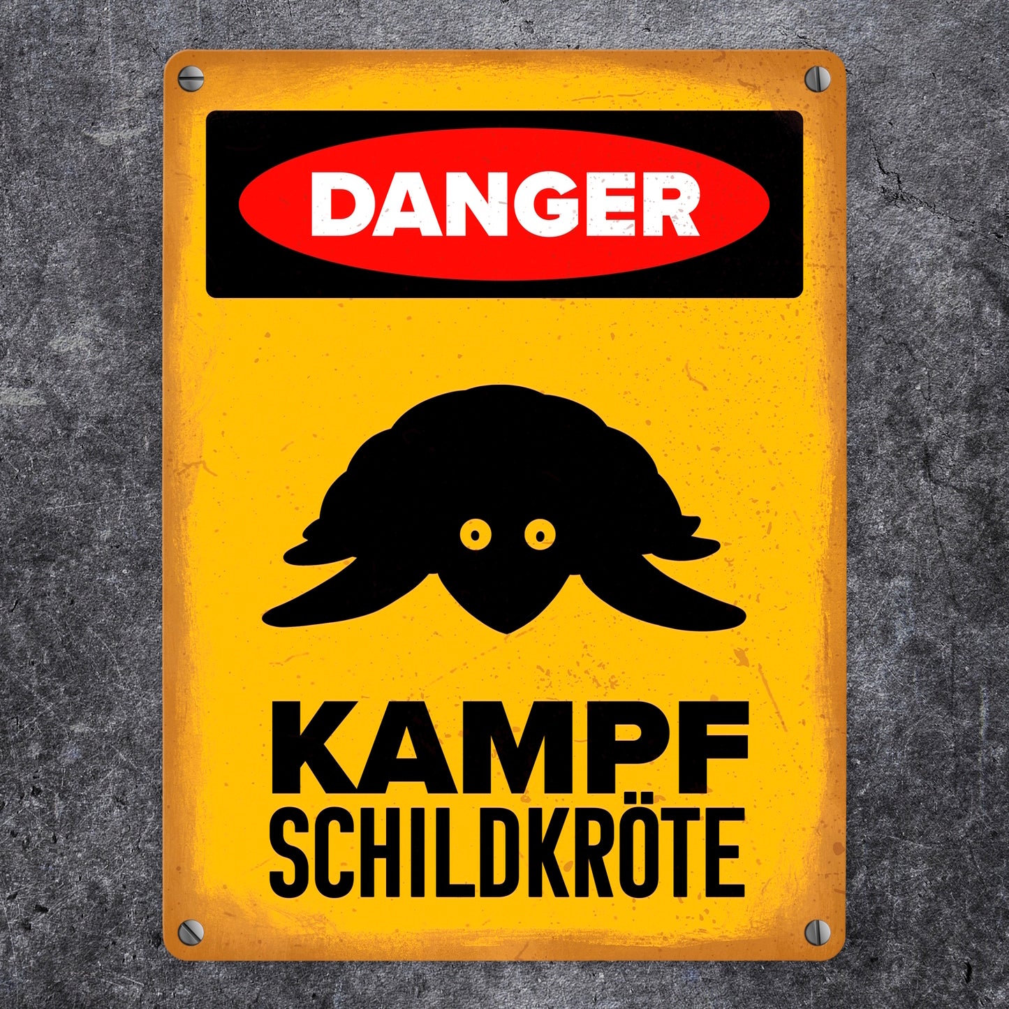 Danger Kampf Schildkröte Metallschild in 15x20 cm mit Schildkröten Silhouette