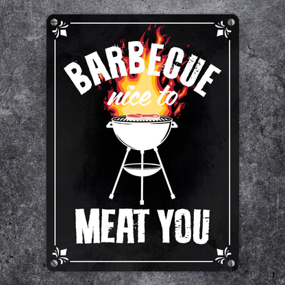 Barbecue - nice to meat you Metallschild in 15x20 cm mit Grill