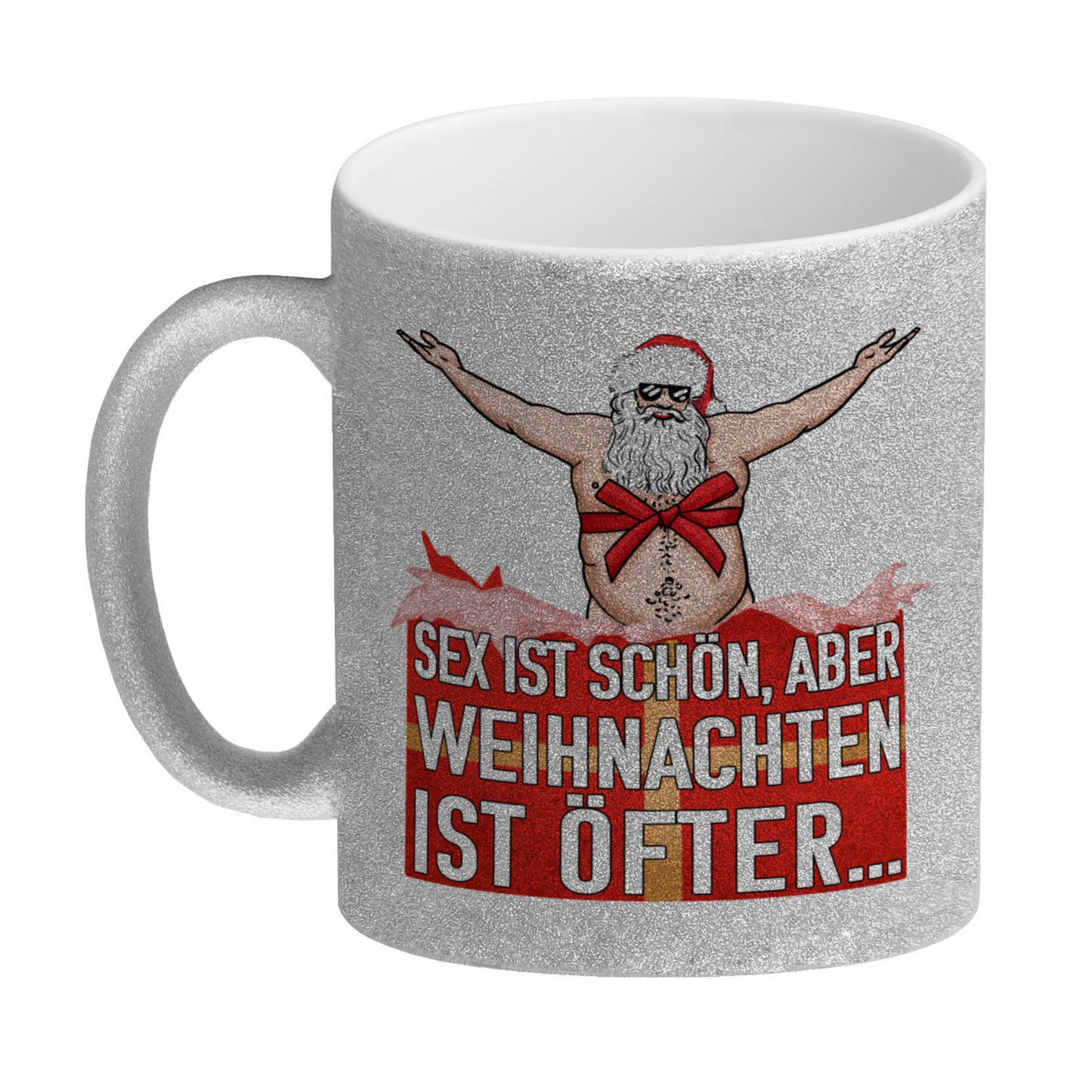 Sex ist schön aber Weihnachten ist öfter Glitzer-Kaffeebecher mit Weihnachtsmann