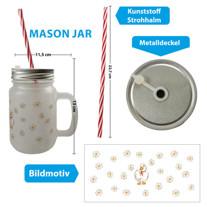 Ente mit Gänseblümchen Mason Jar Henkel Trinkglas mit Deckel