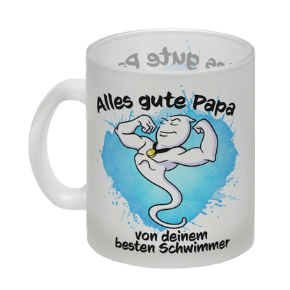 Alles gute Papa, von deinem besten Schwimmer Glas Tasse