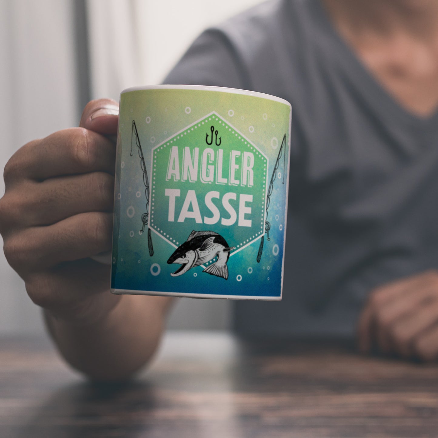 Angler Tasse Kaffeebecher mit Fisch und Angel Motiv