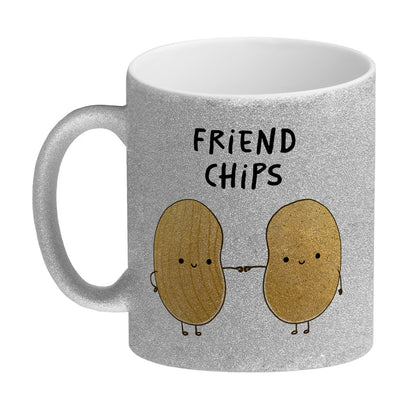 Chips Freundschaft Glitzer-Kaffeebecher mit Spruch Friendchips