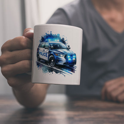 Polizeiauto im Einsatz Kaffeebecher