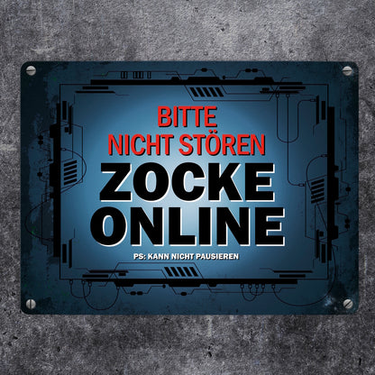 Metallschild mit Spruch: Bitte nicht stören - Zocke online