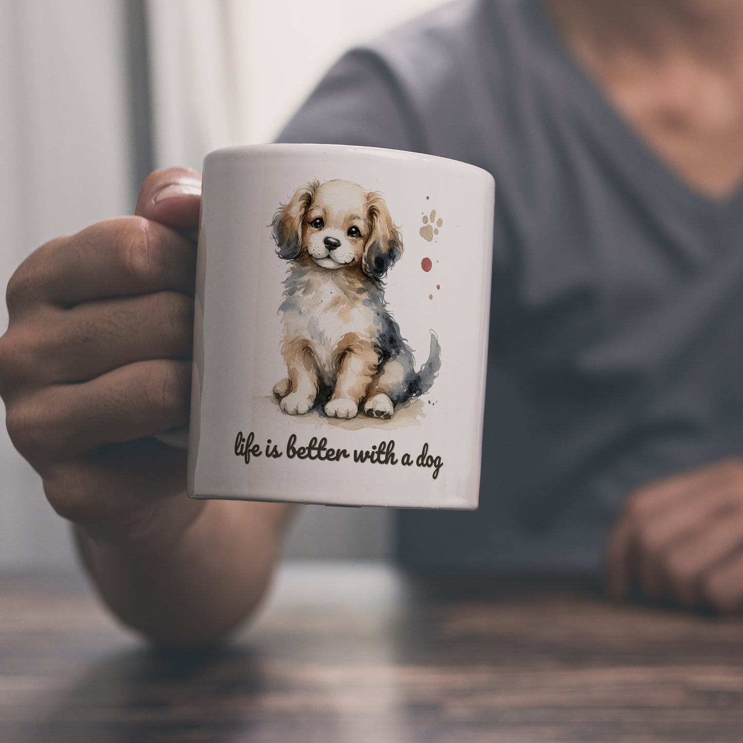 niedlicher Hund Kaffeebecher mit Spruch life is better with a dog