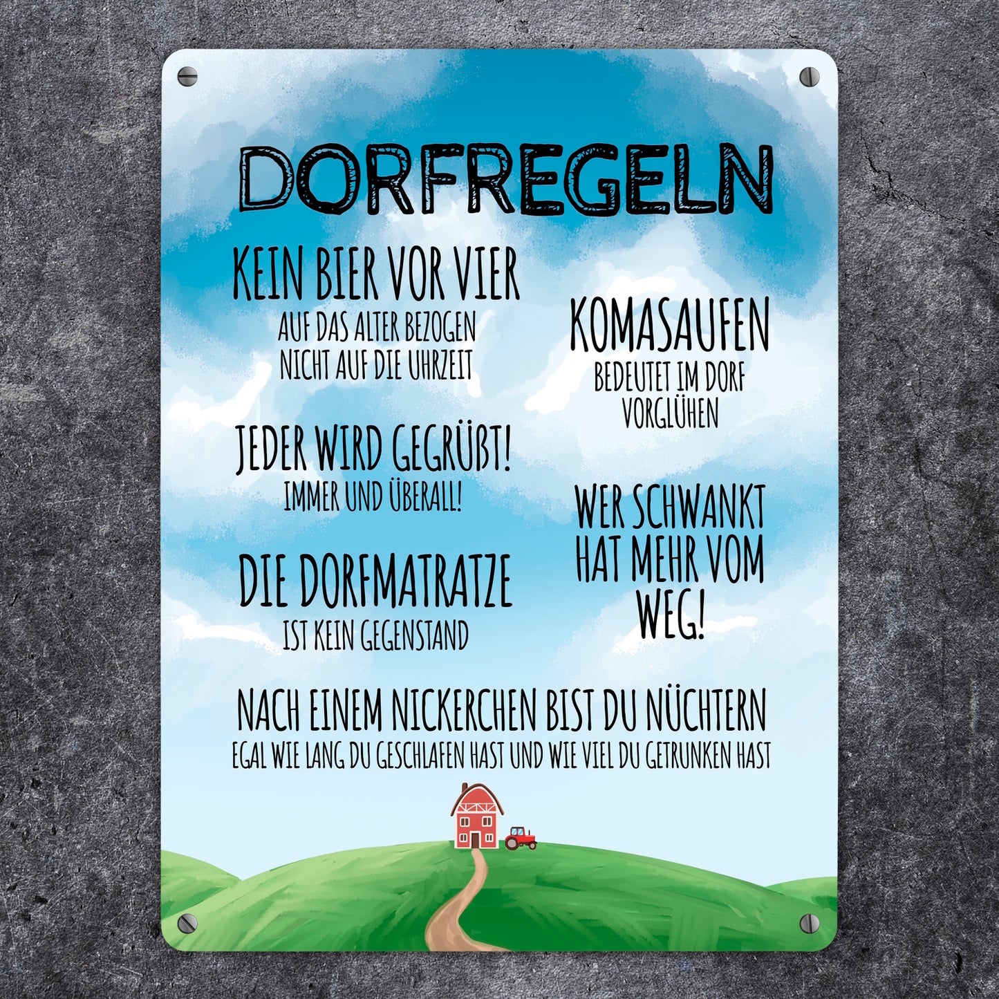 Dorfregeln für Dorfkinder Metallschild XL in 21x28 cm