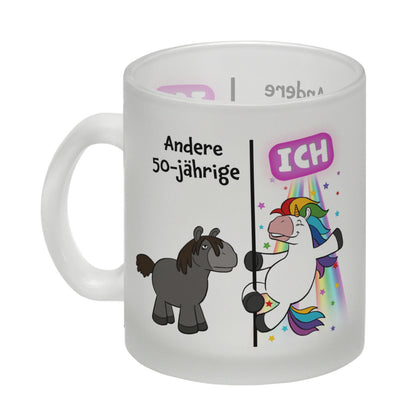 50. Geburtstag Glas Tasse mit lustigem Spruch: Einhorn