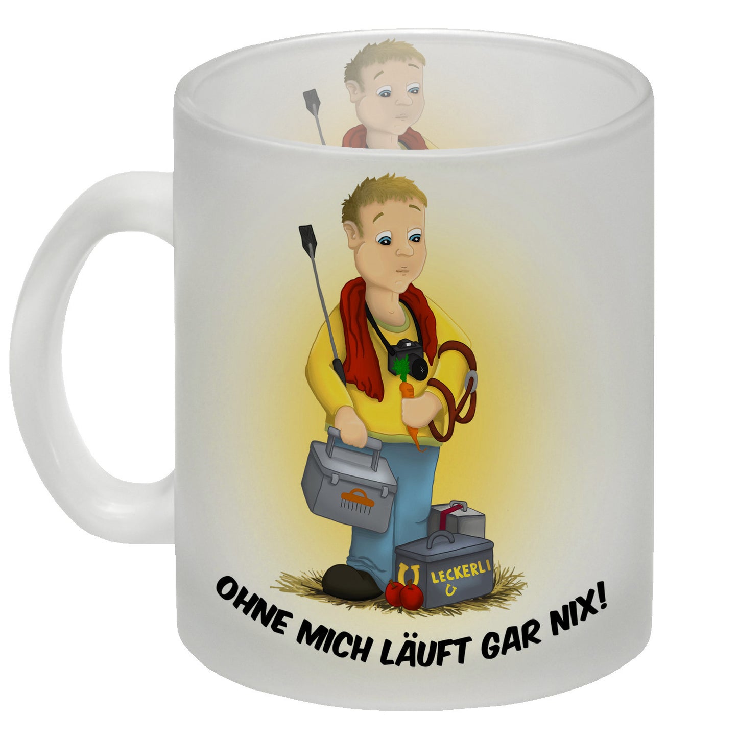 Ohne mich läuft gar nix! Glas Tasse mit Turniertrottel Motiv