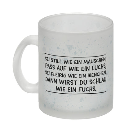 Schlauer Fuchs Glas Tasse zur Einschulung mit Tiermotiv und Spruch