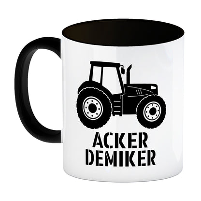 Traktor Kaffeebecher in schwarz mit Spruch Ackerdemiker