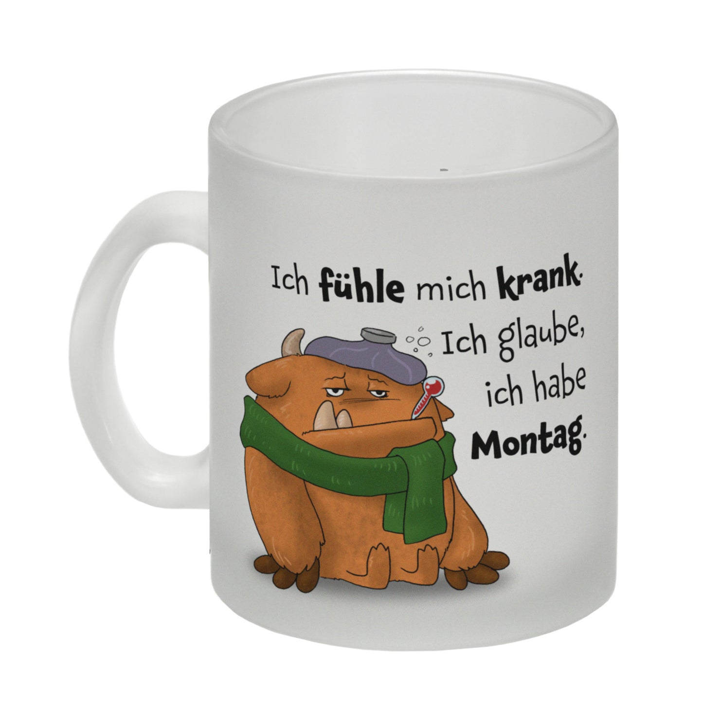 Freches Monster in orange Glas Tasse mit lustigem Spruch