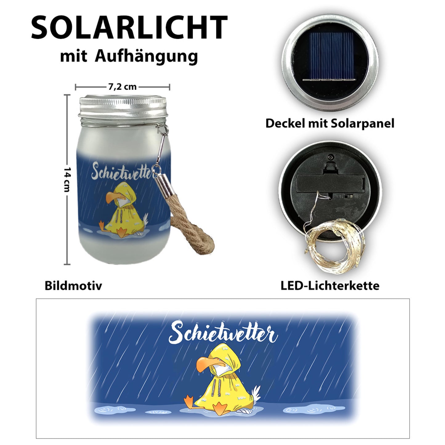 Möwe Solarlicht mit Spruch Schietwetter